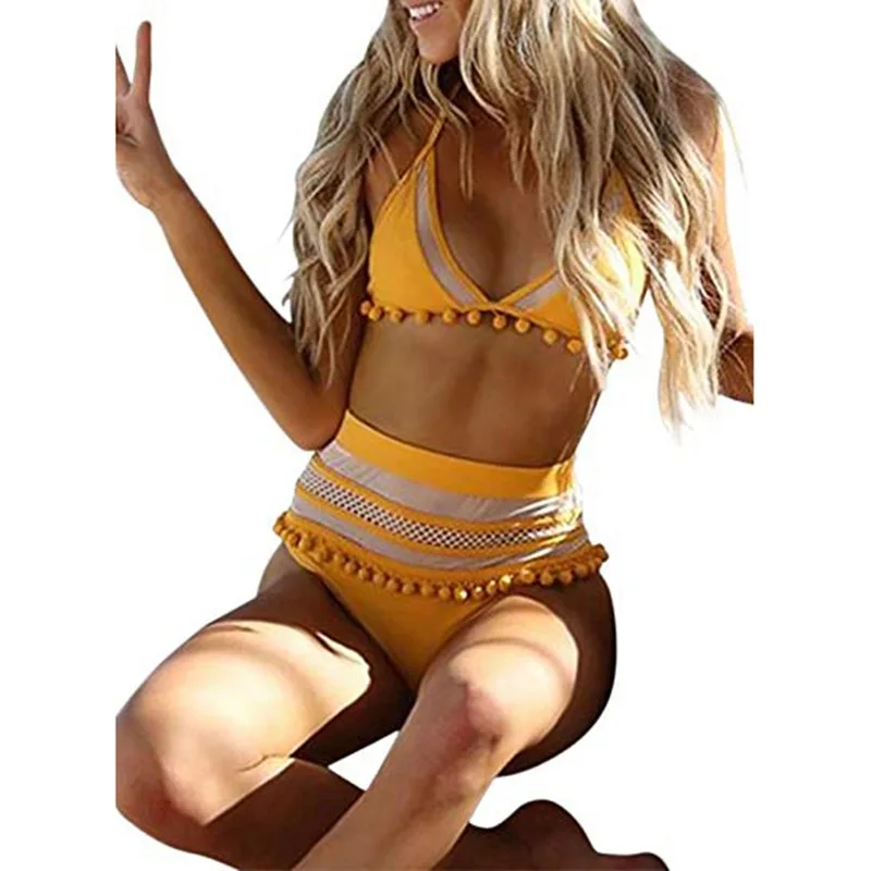 

HOHL 2020 Sexy Retro Mesh Hollow Out String Bikini Female High Waist Plus Size Bikini