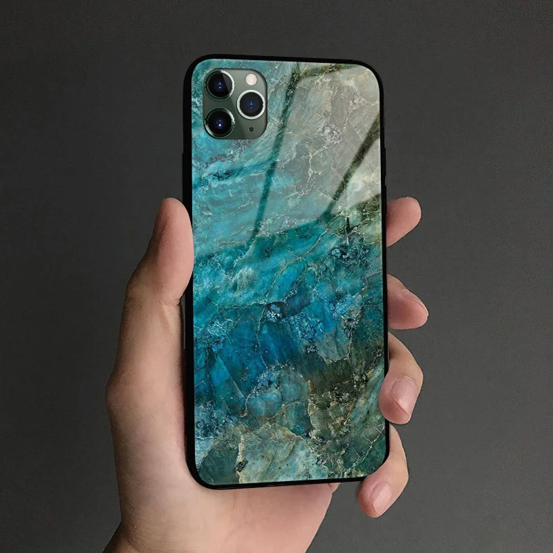 Натуральный керамический гранит мрамор coque закаленное стекло Мягкий силиконовый чехол для телефона оболочка для iPhone 6 6s 7 8 Plus X XR XS 11 Pro MAX - Цвет: TGLASS 51