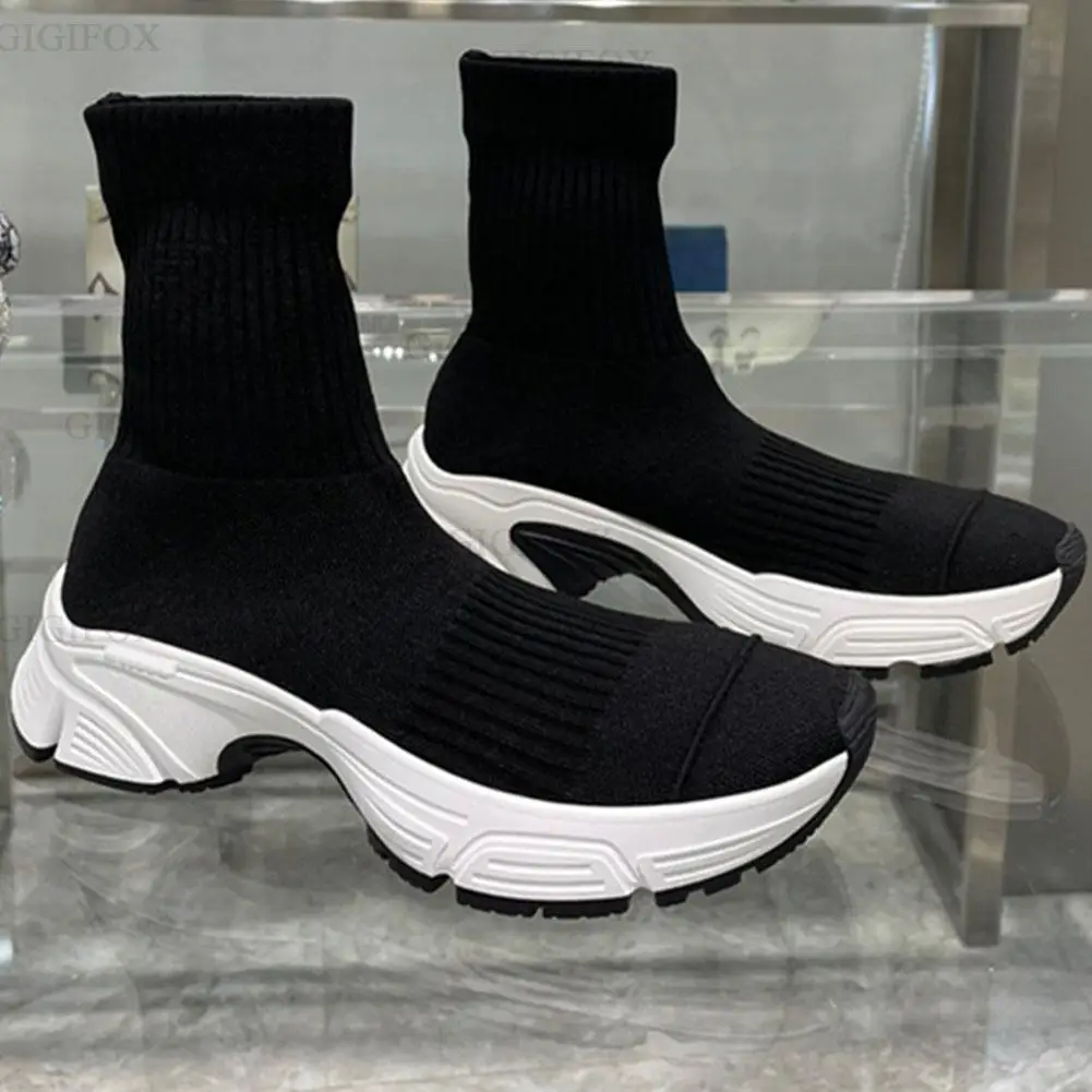 

Brand New Comfy Walking Casual Sneakers Fashion Black Fluorescent Yellow White Leisure Breathable Shoes Women Sock Boots