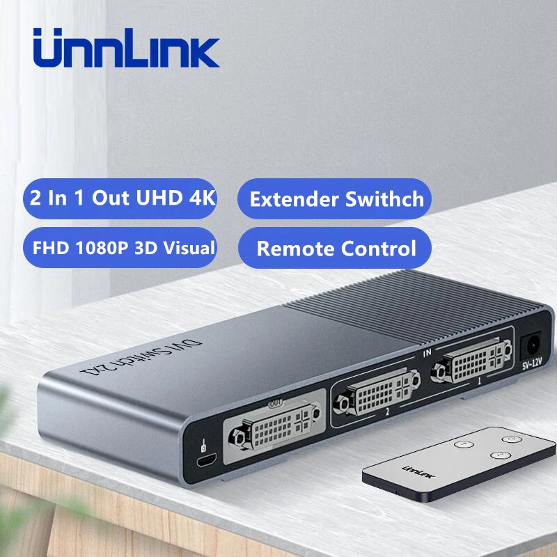 Переключатель DVI Unnlink 2X1 2 в 1 3D Визуальный FHD 1080 @ 60 Гц драйвер ИК пульт