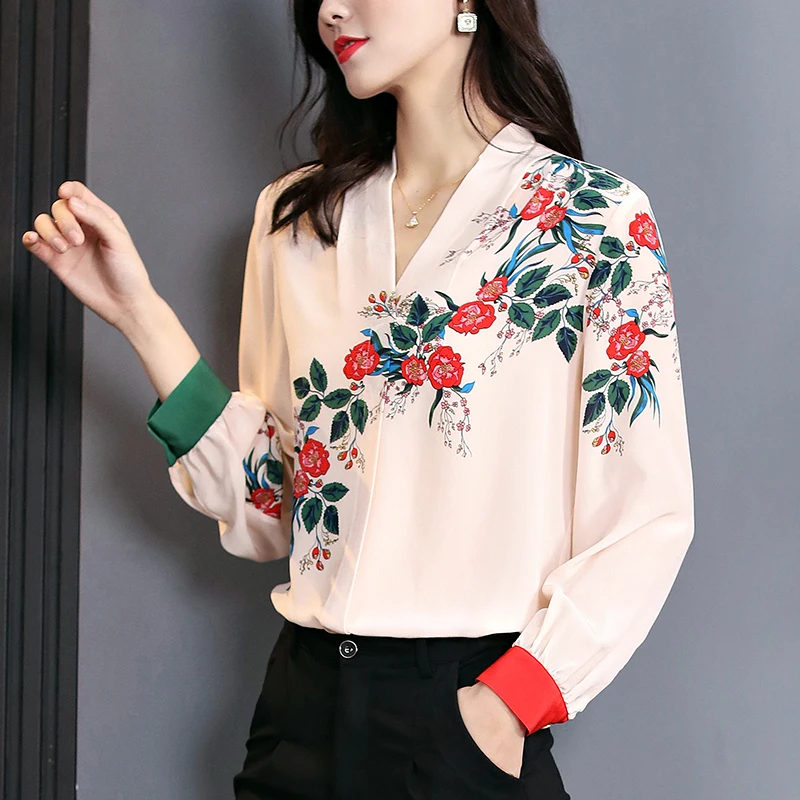 Prairie Chic 100% натурального шелка женская рубашка элегантная v образный вырез блузки