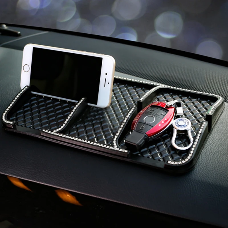 

1PCS Car Crystal Silicone Slip-resistant Pad Phone Holder Key Storage Car Dashboard Mat Black Pad Car Interior Accessories