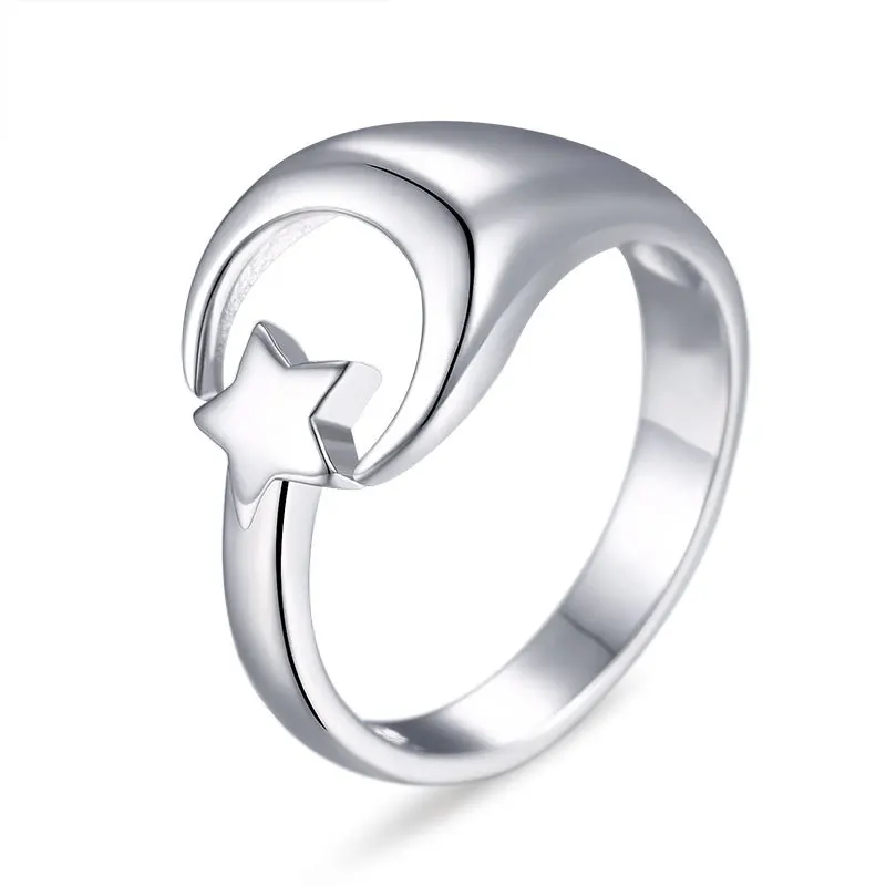 

S925 Sterling Silver Geometry Star Moon Finger Ring Fashion Ring Promise Open Engagement Rings For Women Jewelry Gifts