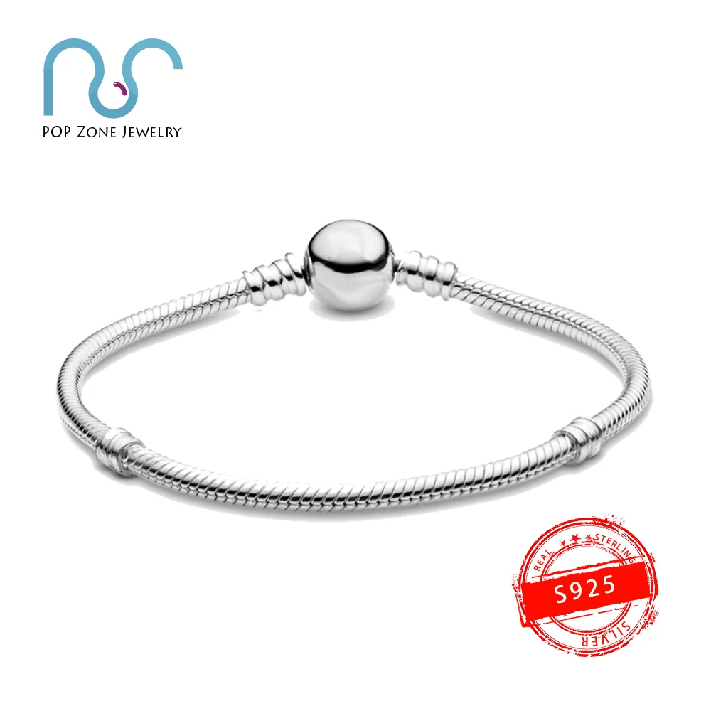 

Fit Original Pan Charm Bracelet S925 Sterling Silver Bracelet Sparkling Heart Clasp Snake Chain Bracelet Fashion New Jewelry
