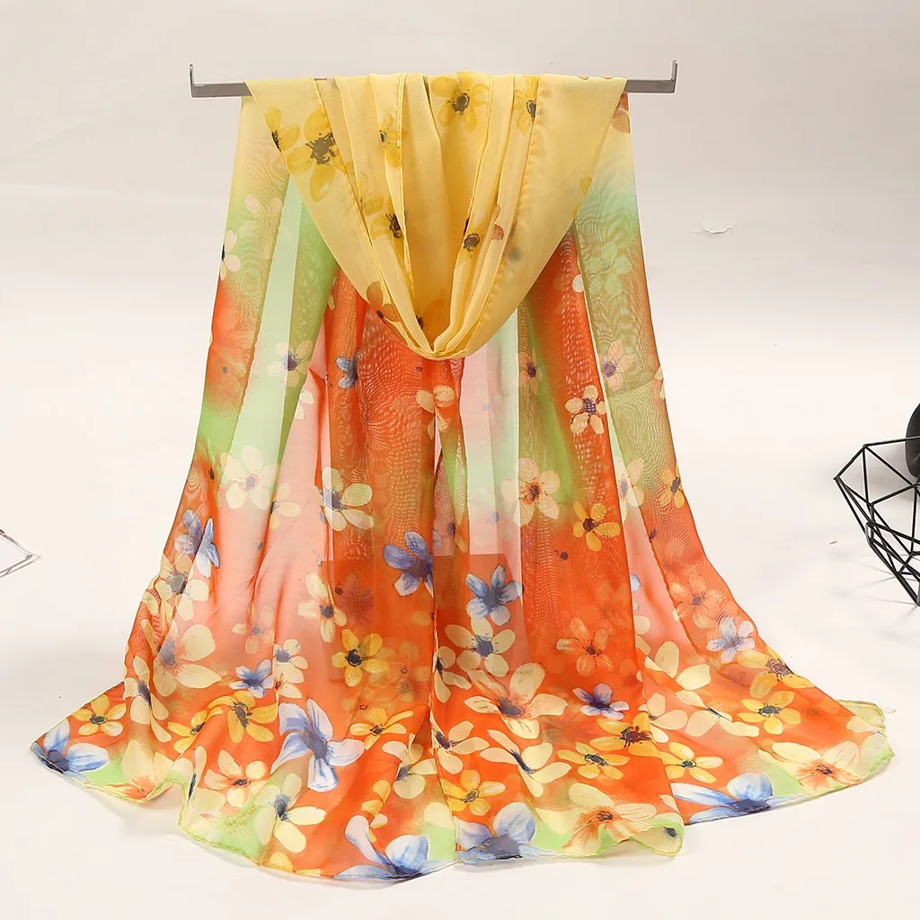 Женская длинная шелковая шаль дизайнерский мягкий шарф с цветочным принтом