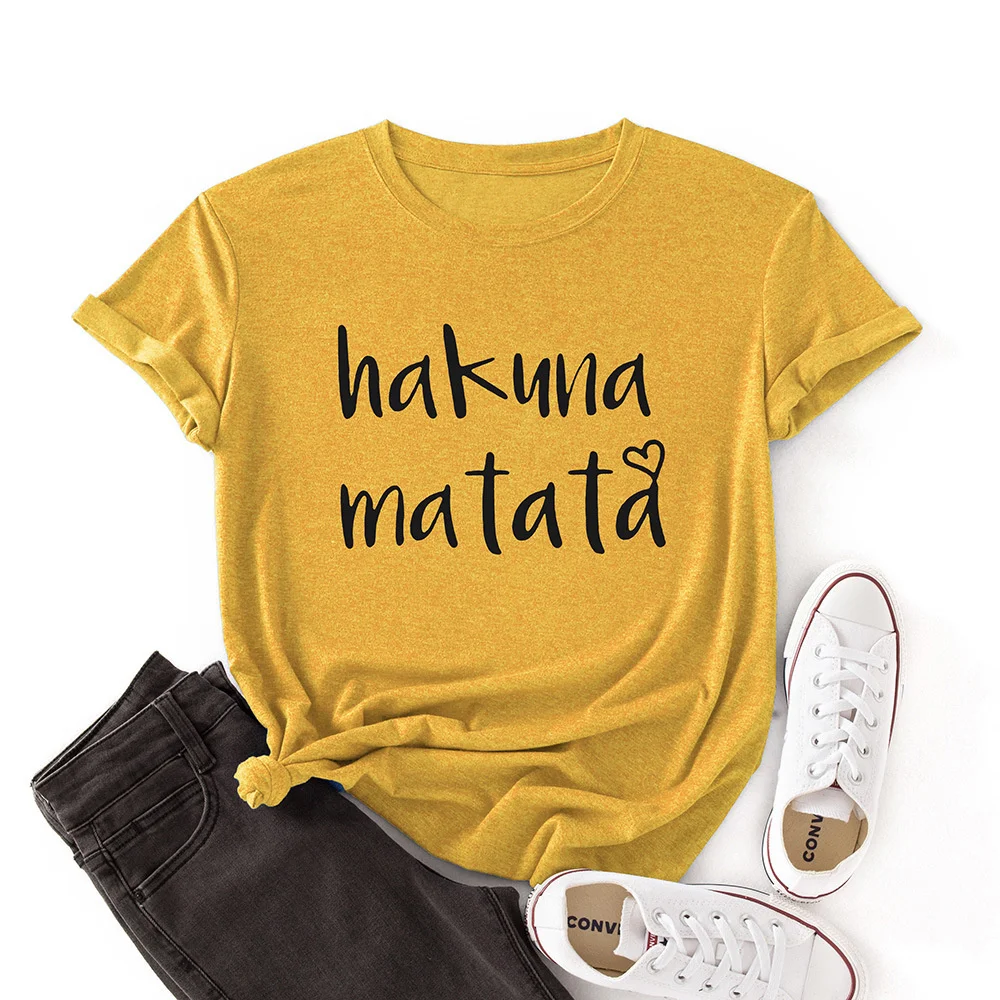 

New Summer Women Fashion Hakuna Matata Letter Print Casual Short Sleeve Shirts Loose O-neck Ladies T-shirt Tops for Women