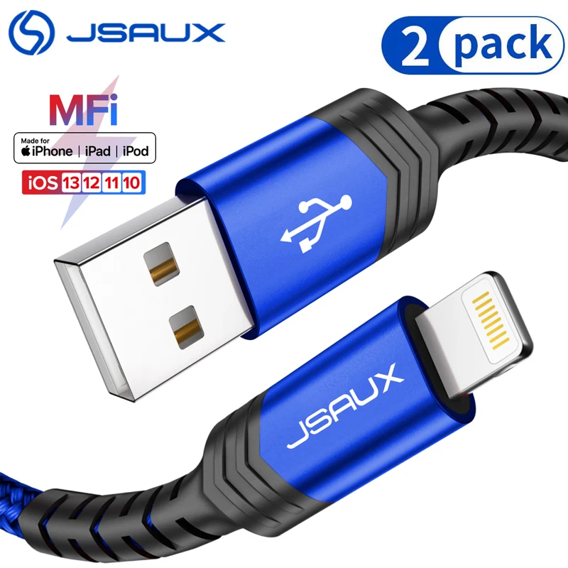 2 упаковки JSAUX MFi USB кабель для iPhone зарядное устройство 11 Pro X XS 2.4A Быстрый зарядный с