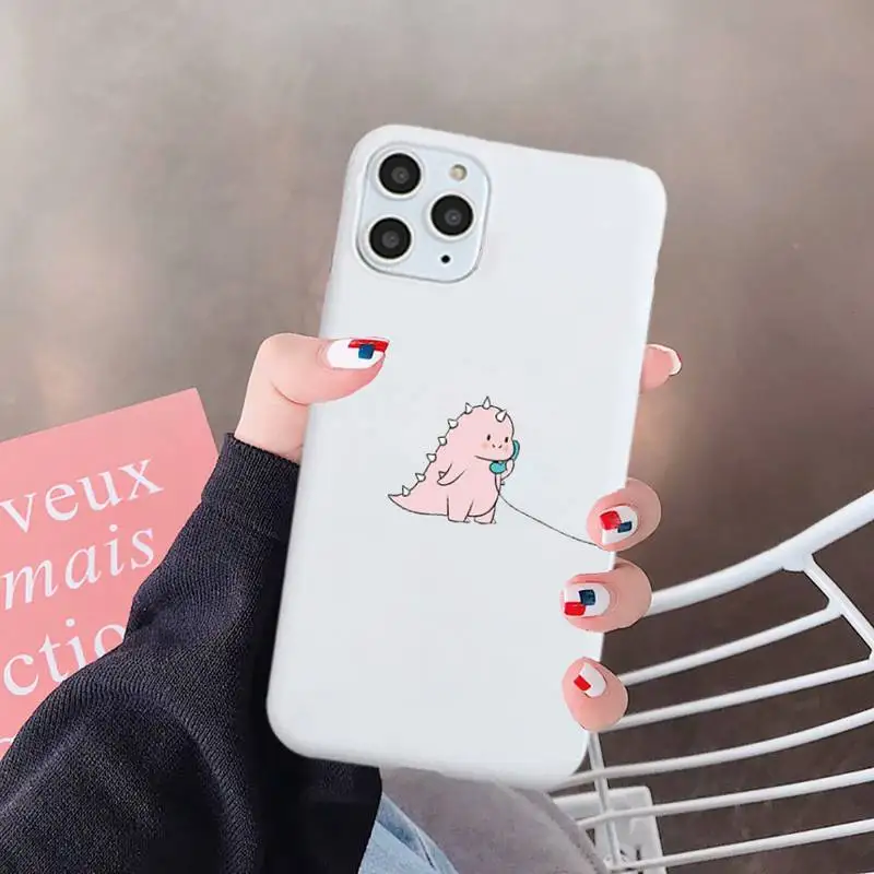

Cute Cartoon Animal Dinosaur Couple Phone Case Candy Color for iPhone 6 7 8 11 12 s mini pro X XS XR MAX Plus