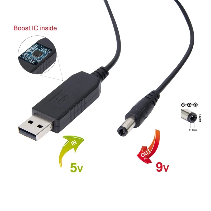 

USB to DC Convert Cable 5V Voltage Step-Up Cable 5.5x2.1mm DC Male 1M New