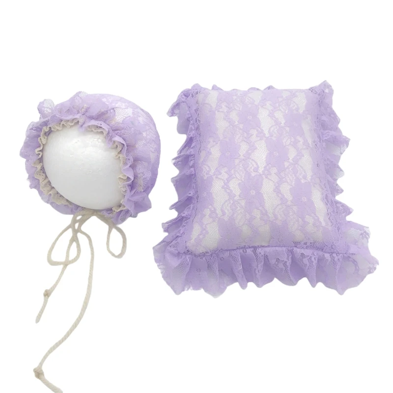 

2 Pcs/Set Newborn Photography Props Baby Infants Lace Hat Pillow Posing Aid Photo Shooting Outfits Accessories L4MC