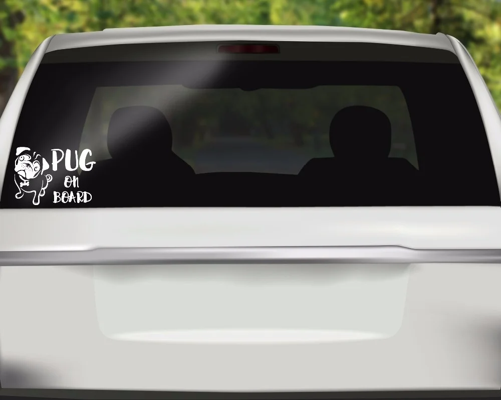 

12*16.7cm Pug On Board Vinyl Car Decal Stickers Fun Bumper Sticker Window Decorative Car Decoration Interior Parts Car Products