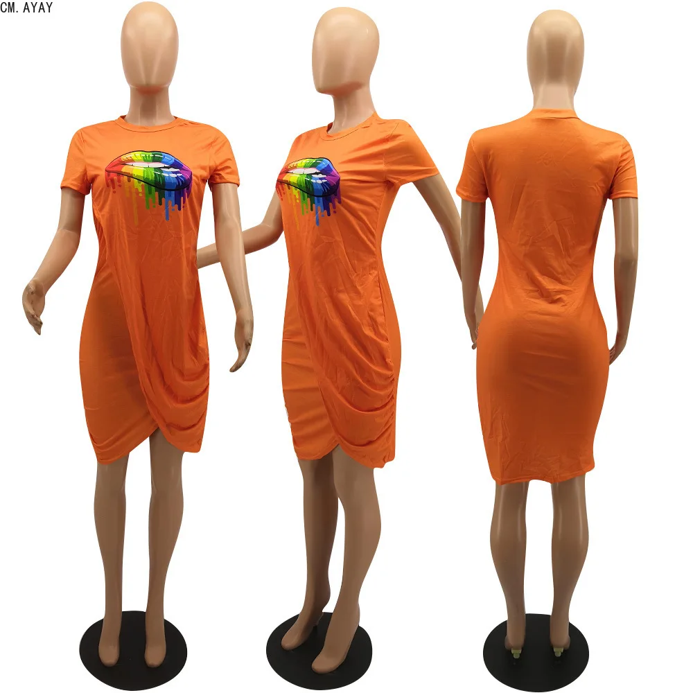 CMYAYA Для женщин летнее платье с О-образным вырезом принтом губ асимметричное