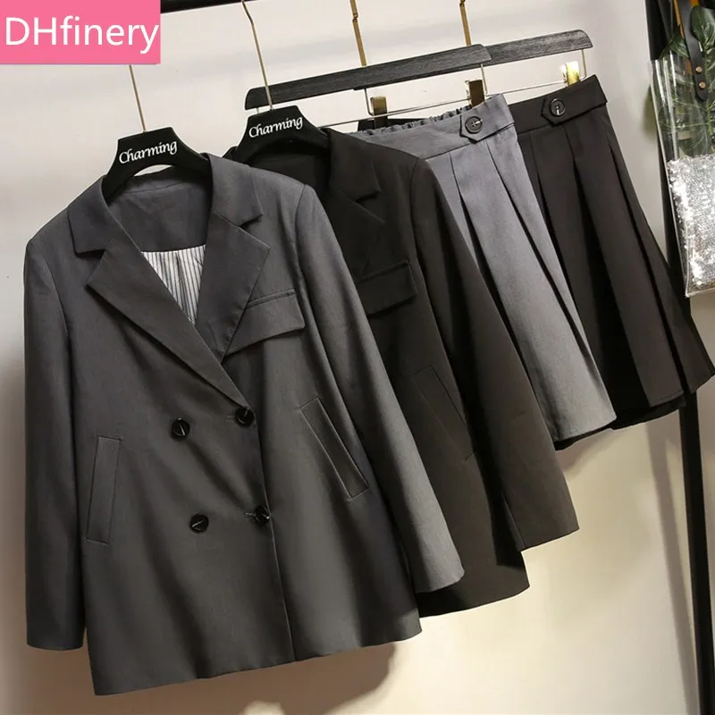 Высококачественный Женский комплект из 2 предметов DHfinery весна осень Черный Серый