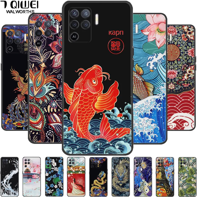 

For OPPO Reno5 Lite Case 3D Retro Emboss Silicone Phone Cover For OPPO Reno 5 Lite Cases Soft Relief Reno5Lite 5Lite Fundas