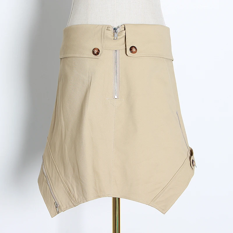 TWOTWINSTYLE Casual Asymmetrical Skirts Female High Waist With Sashes Ruched Irregular England Style Mini Skirt Women Fashion | Женская