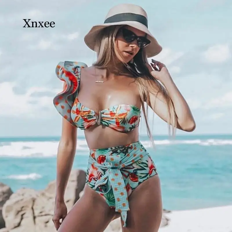

Two-Pieces Women Floral 2021 Push-Up Padded Bra Ruffles Bandage Bikini Set Swimsuit Swimwear Bathing Suit Beachwear Biquini