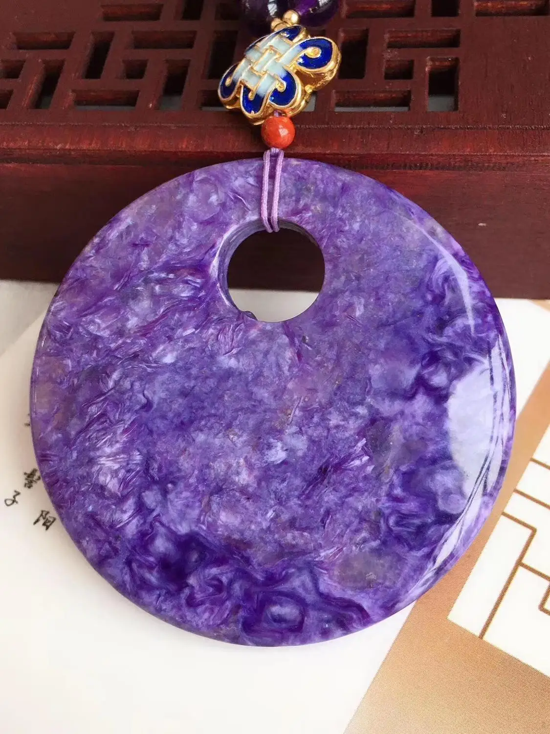 Подлинный Круглый Кулон из натурального фиолетового хароита 55x7 мм подвеска