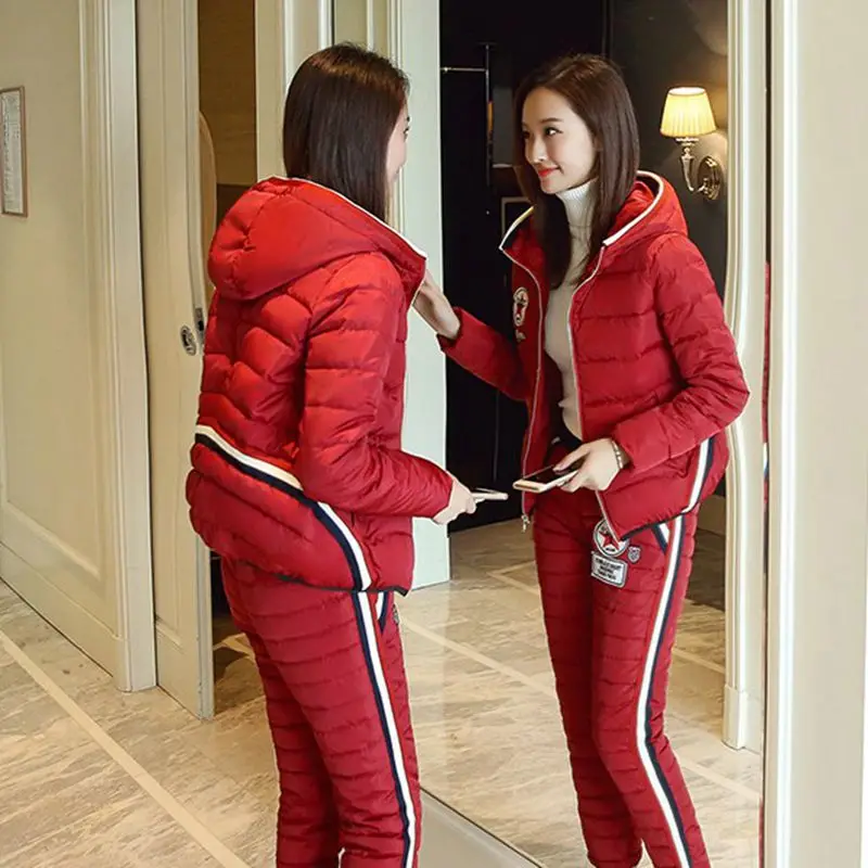 Женский 2019 новый зимний хлопковый костюм с курткой теплая парка капюшоном и