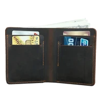 handmade vintage crazy horse genuine leather mens wallet minimalist bifold card holder for men coin purse short wallet carteira