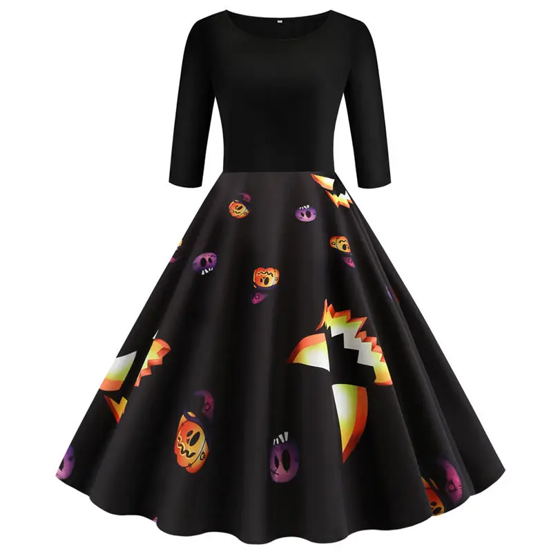 Новая мода Хэллоуин женское платье осень в винтажном стиле с длинным рукавом