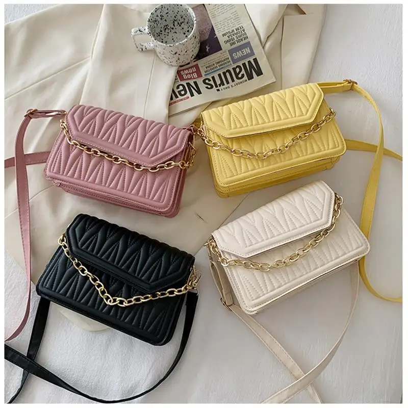 

Casual Small Bag Female 2021New Trendy Fashion Chain Messenger Bag Simple Single Shoulder Small Square Bag Purse Sewing Thread