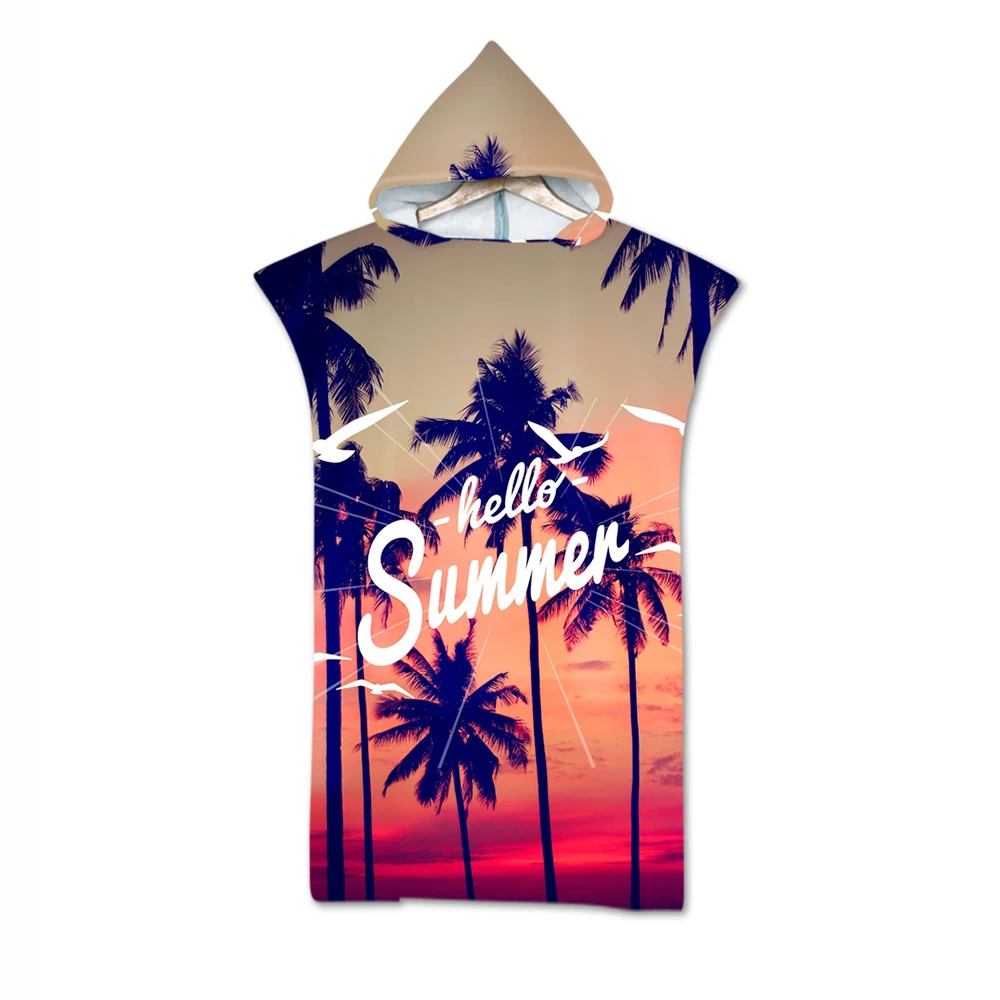 

Free shipping Holiday Gift Hello Summer Tropical Palm Trees Flower Large Hooded Towel Poncho Swim Surf Spa Beach Changing Robe