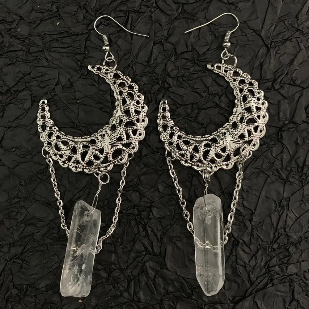 Серьги луна рука солнце необработанный кристалл ведьма Череп аксессуары подарки