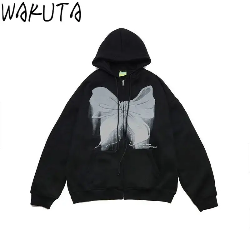 Куртка WAKUTA оверсайз с капюшоном на молнии в стиле хип-хоп для пар Зимняя