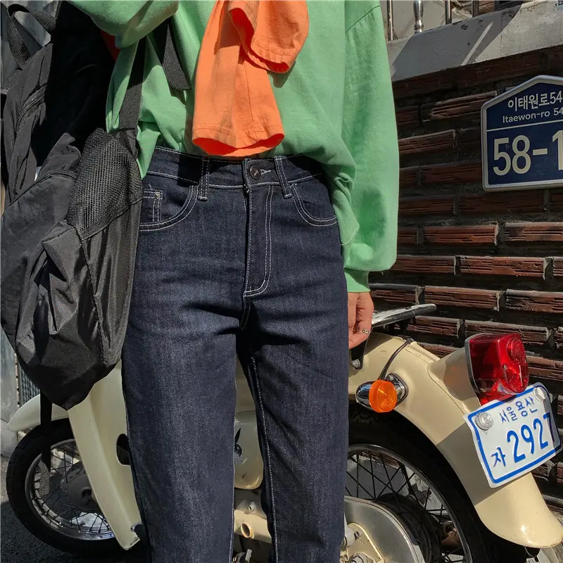 Винтажная уличная одежда HziriP Стильные повседневные универсальные прямые синие