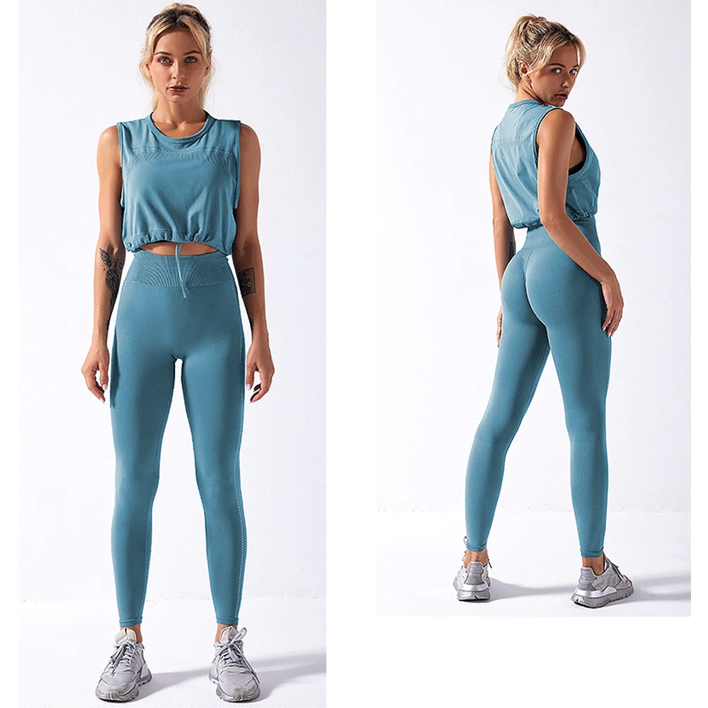 Yoga Set Seamless Sport Set Women Fitness Gym Set Workout Clothes Women Drawstring Sports Top Seamless Leggings Women Tracksuit