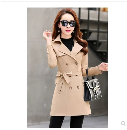 

2021 autumn women's fashion casual belt double-breasted suit lapel mid-length women's windbreaker jacket