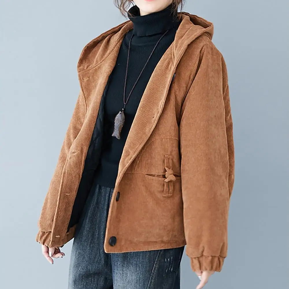 Женские зимние утолщенные винтажные вельветовые пальто однотонные топы с