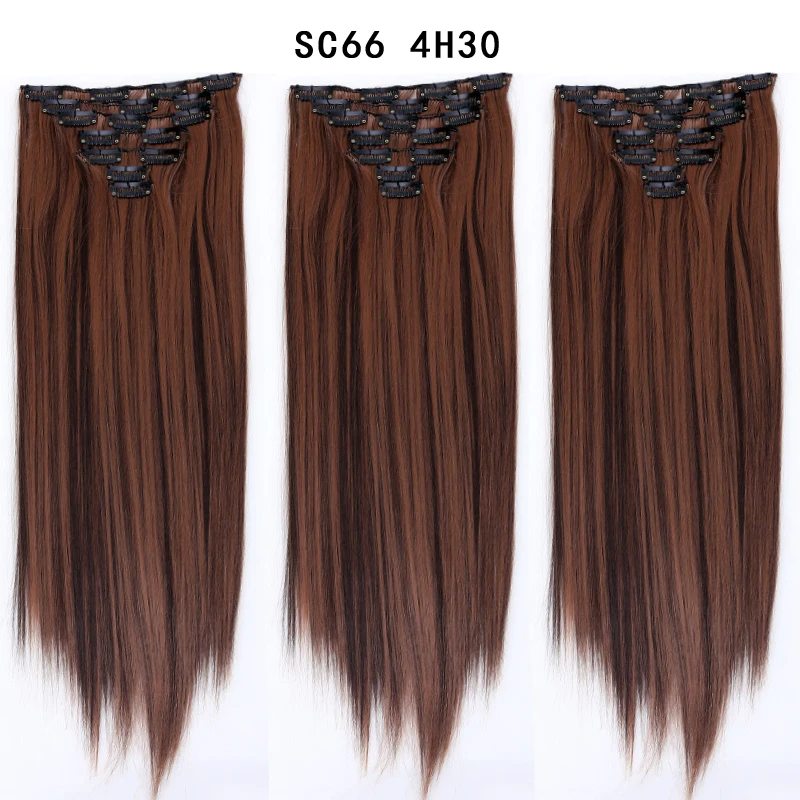 SC66 4H30 22 дюйма длинные прямые женские клипсы для наращивания волос Синтетические накладные волосы прическа термостойкие белый красный фиолетовый розовый Юнис - Цвет: SC66 4H30