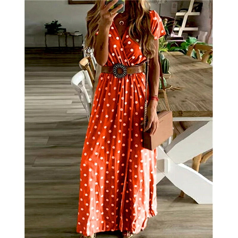 Женское платье в горошек летнее сексуальное v образный вырез Пляжное бохо