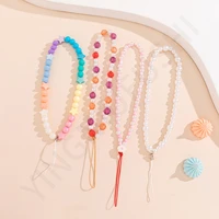 cute girly acrylic short mobile phone chain white imitation pearl powder color beads stars women anti lost lanyard jewelry gifts