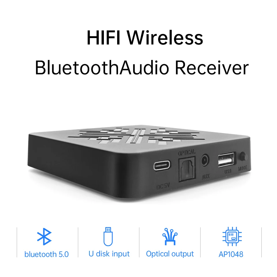 

Bluetooth 5.0 Audio Receiver Support U Disk Lossless Playback 3.5mm RCA Audio Output Optical Fiber Output For PC TV Car Speaker