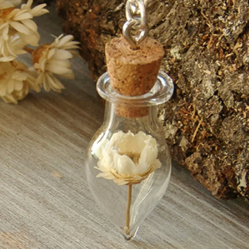 Ручной работы экологическое стекло капли воды ожерелье желаний бутылки