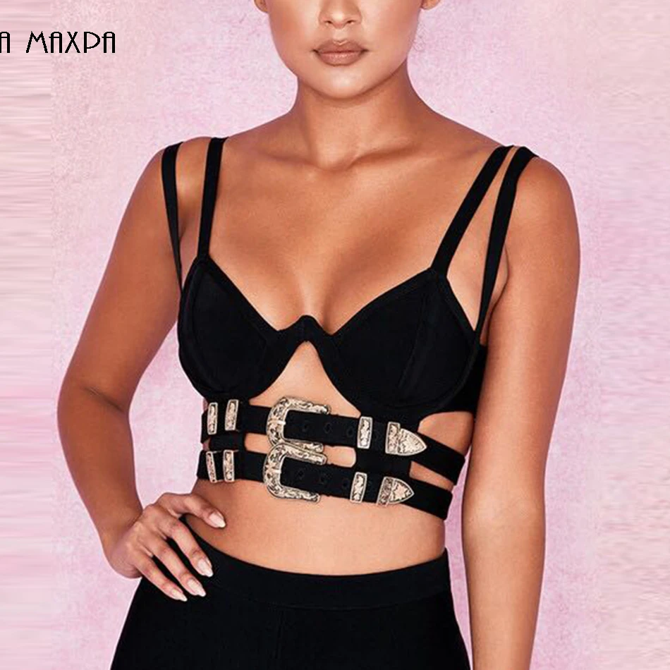 Новинка 2021 металлические пуговицы украшение Сексуальный Слинг без рукавов полые