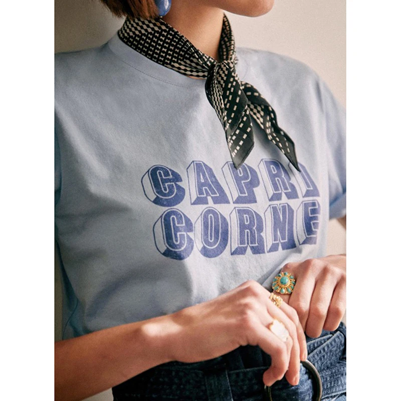 Capri Corne Letter Print Graphic T Shirts Summer O Neck Short Sleeve...