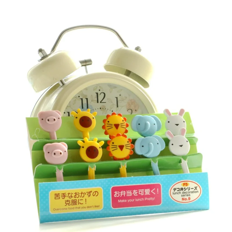 10 шт./компл. мини-вилка для фруктов на ферму животных, вилка для еды в мультяшном стиле, вилка для ланча, украшение для вечерние, пластиковые вилки для детского питания