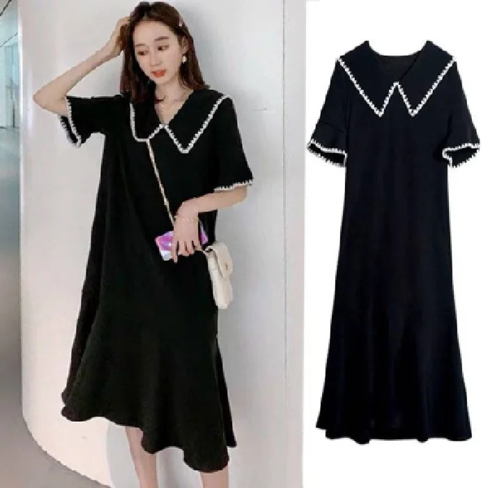 

Women's Clothing Full-Figured Girls' Black Bodycon Casual Dress Elegant Korean Style Summer Wide Vestido Clothes Vintage Gothic