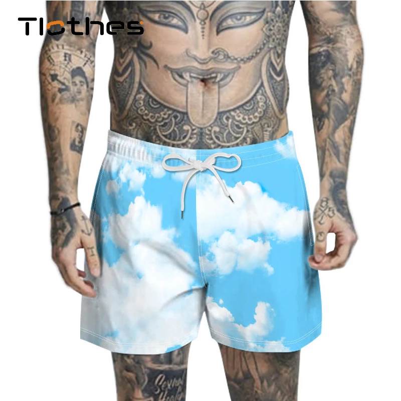 

Clouds Printed Bathing Shorts Men Summer Breathable Comfortable Casual Beach Shorts Net Inside Beach Wear Shorts Men Clothing