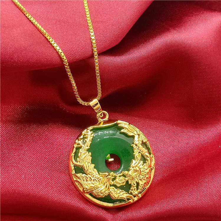 

Hot Selling Natural Hand-carve Jade Dragon Phoenix Pingan Buckle Necklace Pendant Fashion Jewelry Accessories MenWomen LuckGifts