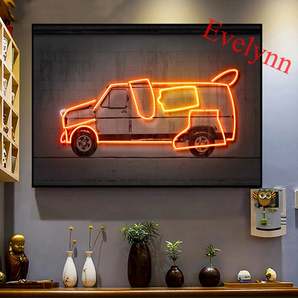 Автомобильный постер с изображением дамбера неоновый абстрактной настенной