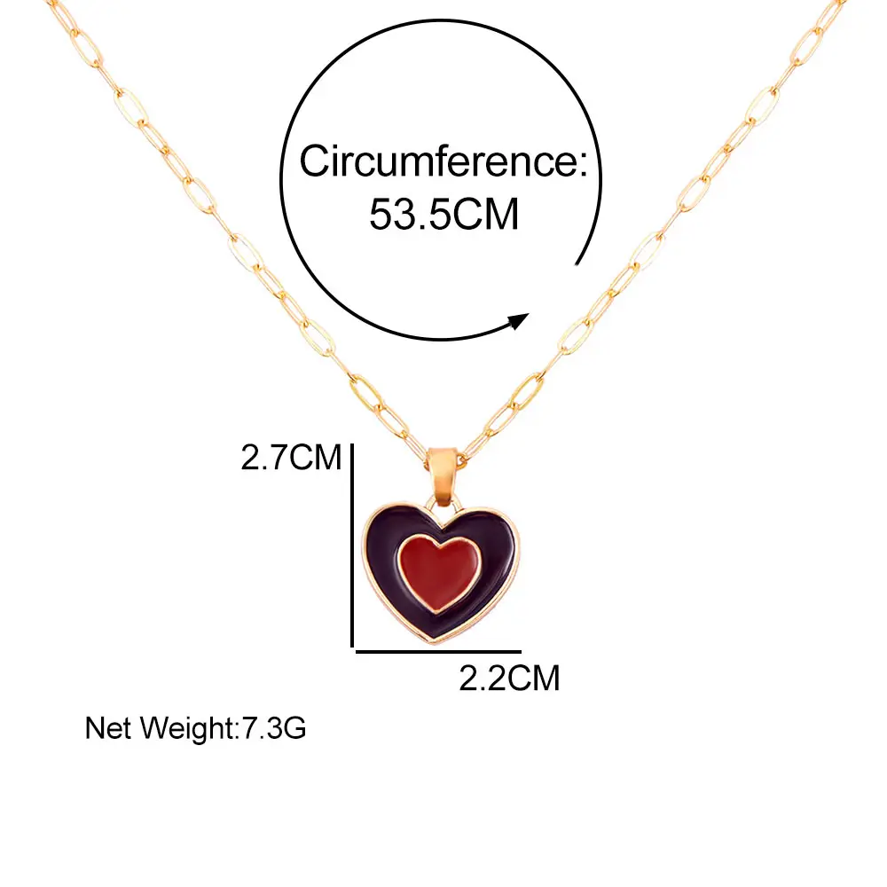 Flatfoosie Trendy Y2K Double Layer Heart Pendant Necklace for Women Colorful Dripping Oil Metal Choker Jewelry | Украшения и