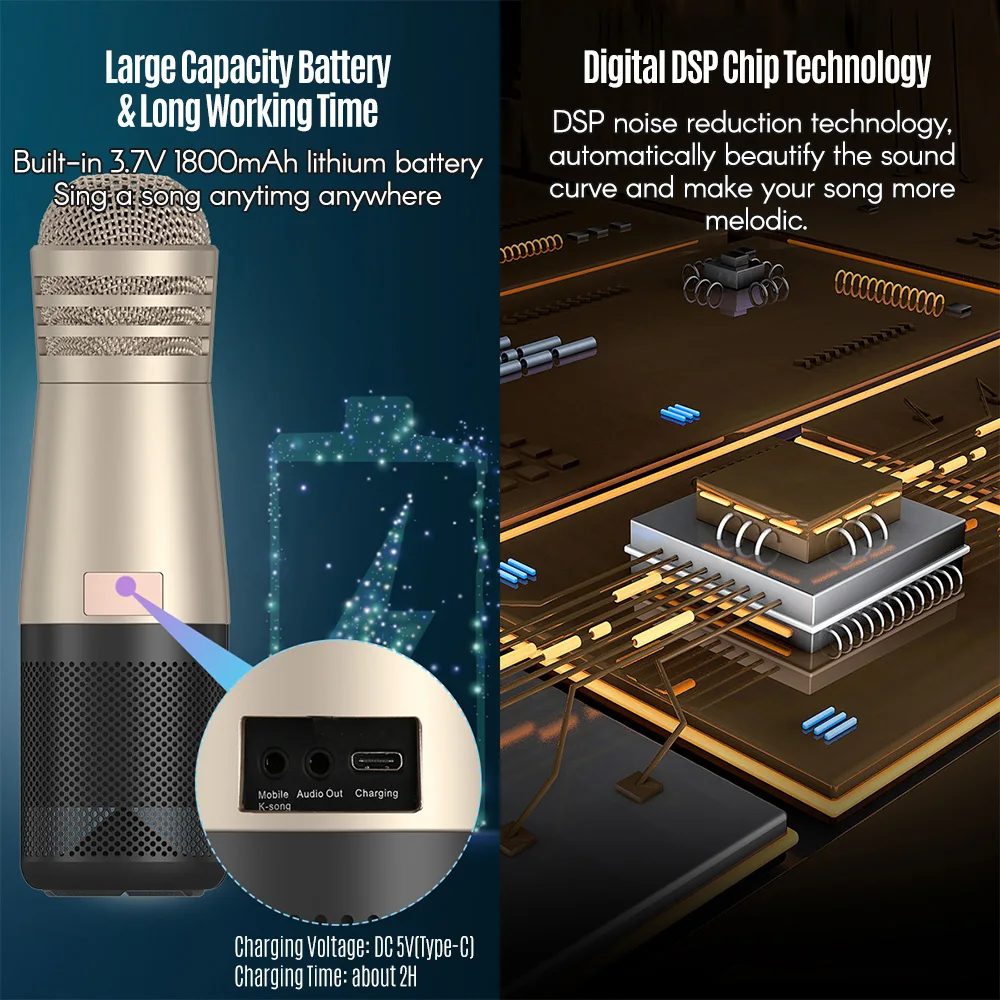 

SF-999 Wireless Handheld Microphone Mic Smartphone Karaoke Player 6 Sound Effects for KTV Indoor Entertainment Home Party