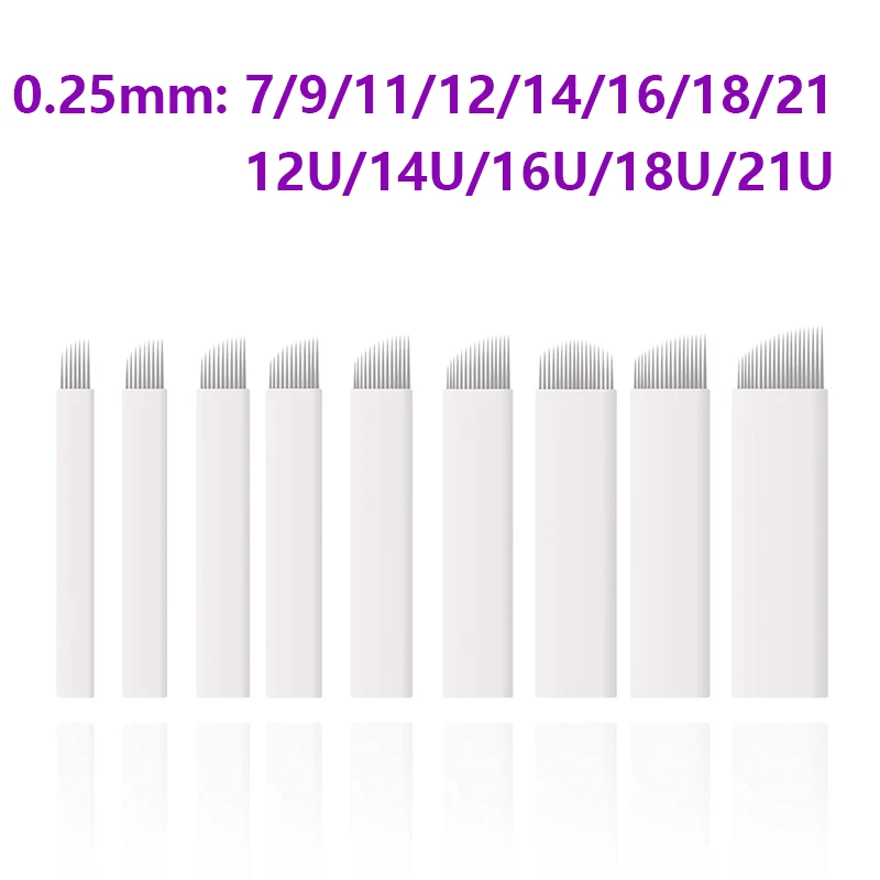 

50pcs White 0.20/0.25mm Microblading Needles for Tattoo Lamina Tebori 7 9 11 12 14 Flex Blades U Shape Permanent Makeup Blade