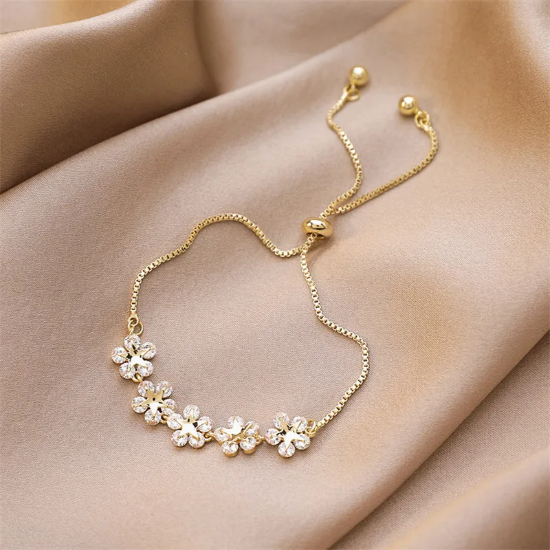 Корейские нежные циркониевые браслеты с цветами для женщин и девочек новинка 2020