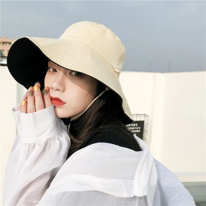 Харадзюку сплошной цвет большие карнизы Панама шляпа Женская Двусторонняя