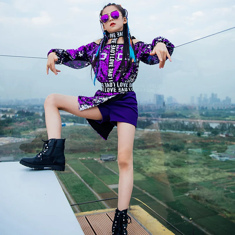 Детские костюмы для джазовых танцев Уличная Одежда с блестками девочек Костюмы в